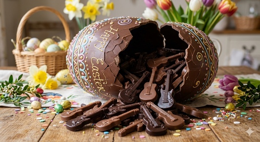 Easter  picture chocolate egg with guitar chocolates