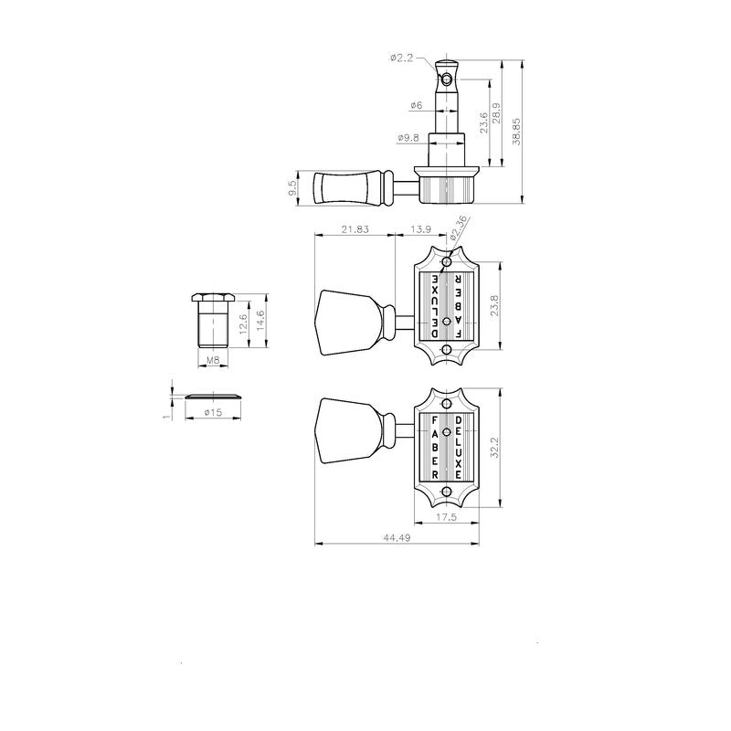 Faber Kluson Keystone Style 3+3 tuners with tulip button and bolt bushing
